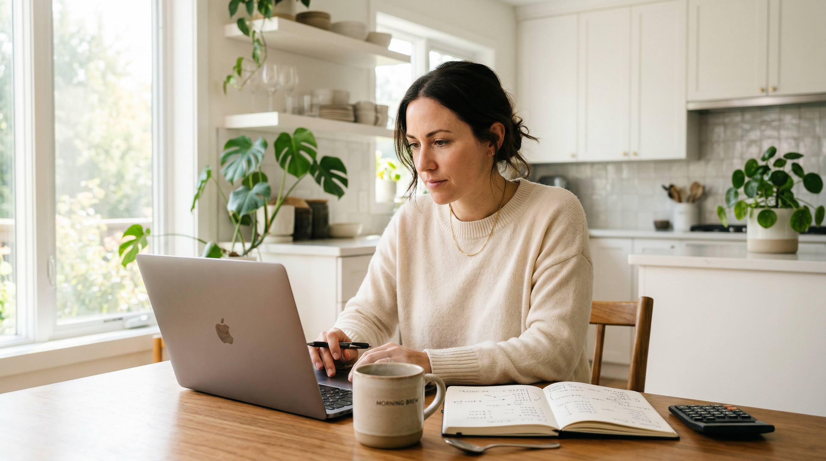 Self-employed professional reviewing finances